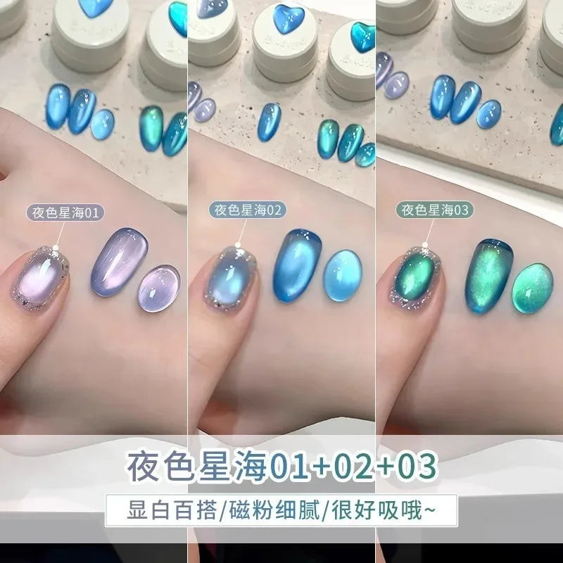 Glass Bead Cat Magnetic Gel Nail Polish Ice Green Blue Crystal