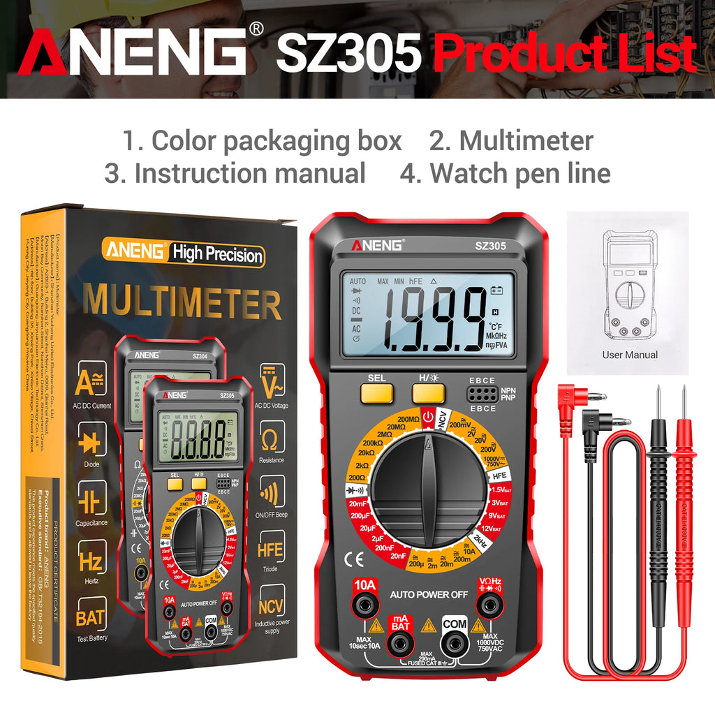 Digital Multimeters ANENG SZ305 200M Resistor 20mF Capacitor