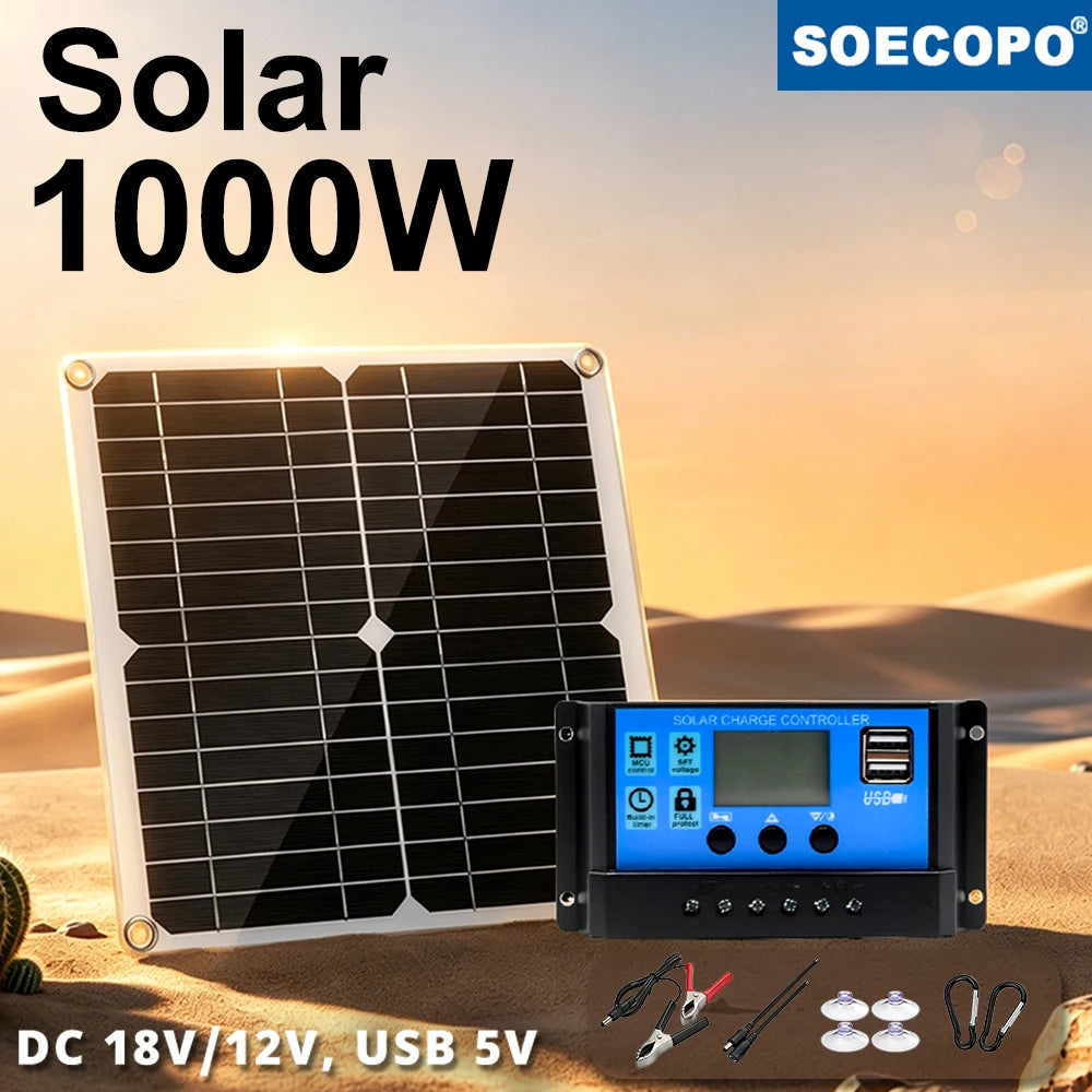 1000W Solar Panel 12V Cell 10A-100A Controller Plate Phone RV Car
