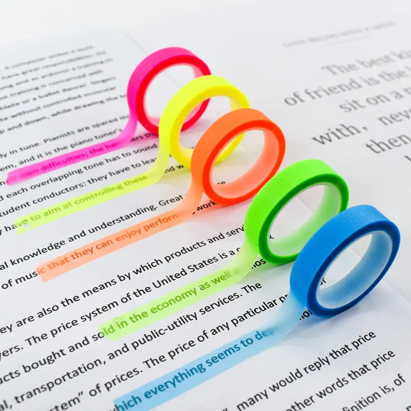 5Rolls Transparent Fluorescent Index Tabs Flags 5 Colors Book Zpaxo