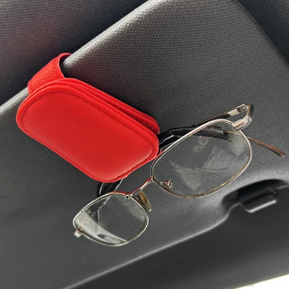 Sunglasses Box Holder Magnetic Leather Universal Car Glasses Clip