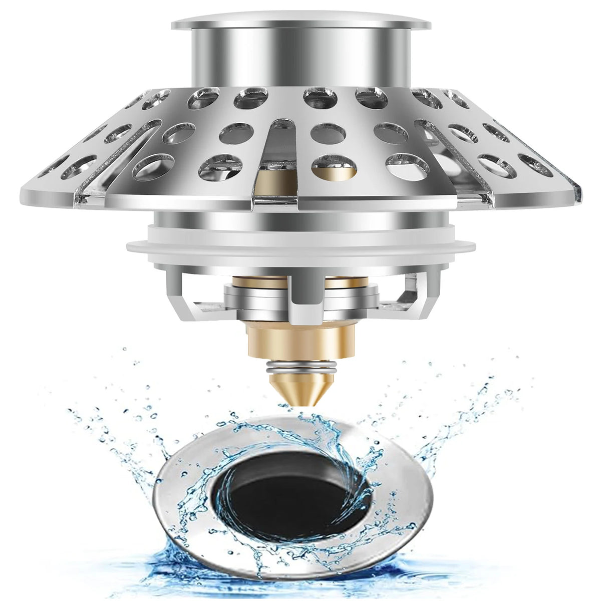 Bathtub Filter Sink 3 in 1 Leak-proof Pop Up Brass Sink Strainer Drain Basket Stopping Blockage Bouncing Core Stopper Bathroom Zpaxo