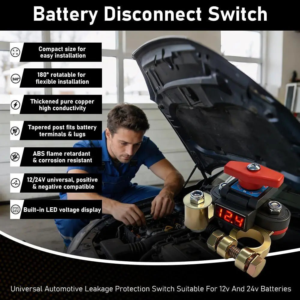 12V-24V Car Battery Disconnect Switch Copper Terminal 360° Dual-Rotary Digital Display Switch Quick Cut Off Easy Install Zpaxo