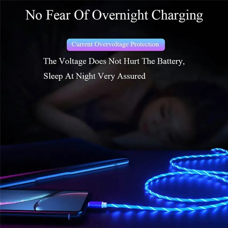 2m C Glowing Cable Mobile Phone Charging Cables LED Light Charger Zpaxo