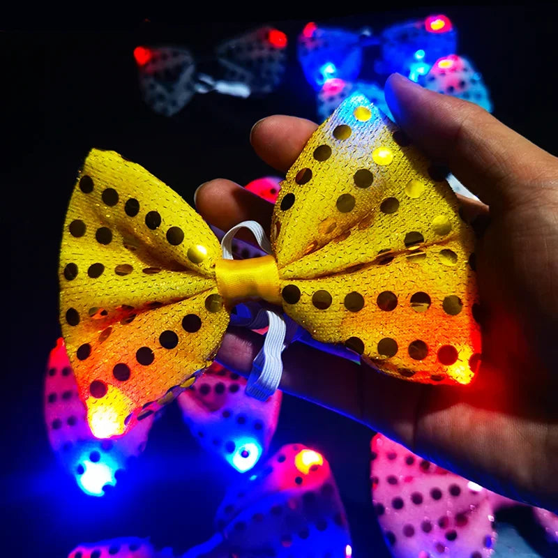 LED Bowtie Flashing Sequin Bow Ties Necktie Glowing Tie Club Bar Xmas