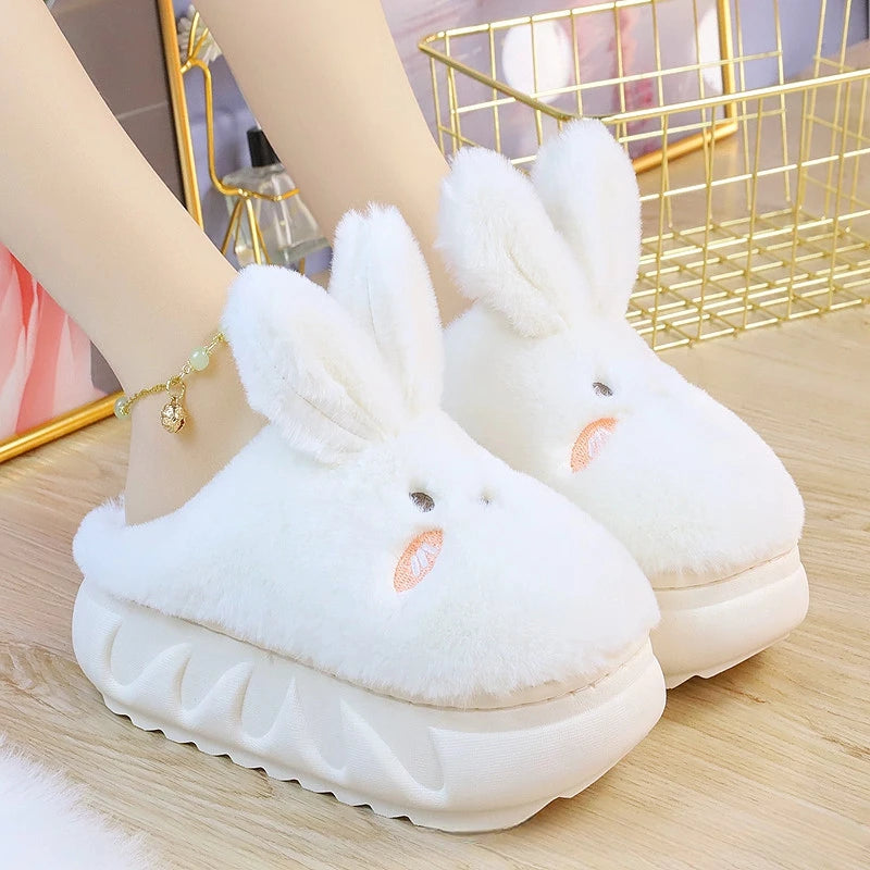 White Rabbit Hare Slippers Women's Cute Animal Platform Home Mules Zpaxo