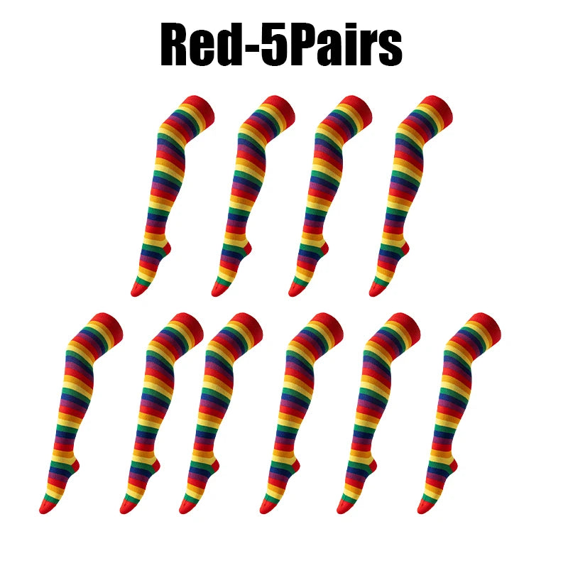 Women's Rainbow Stripe Thigh Socks Length Party Holiday Performance