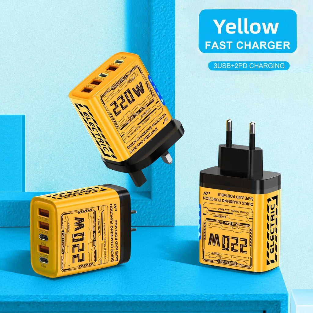 220W Mech-style 3 USB Dual Type-c Charger 5V 2A Smart Charging Head