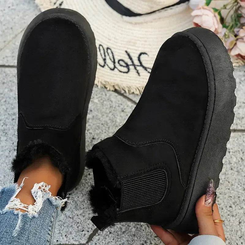 Women Short Plush Warm Snow Boots 2025 New Luxury Designer Shoes Casual Fur Chelsea Ankle Boots Flats Platform Ladies Shoes Zpaxo black 36