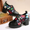Trend Women High Heel Pumps Trend Casual Heels Female Flower Fashion Leather Women Shoes Spring Autumn 2025 New High Heels Zpaxo Black and red flower 36