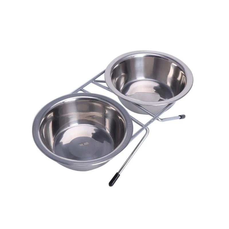 Dog Bowl Stainless Steel Double Pet Bowls Travel Water Food Feeding Zpaxo Silver 11cm