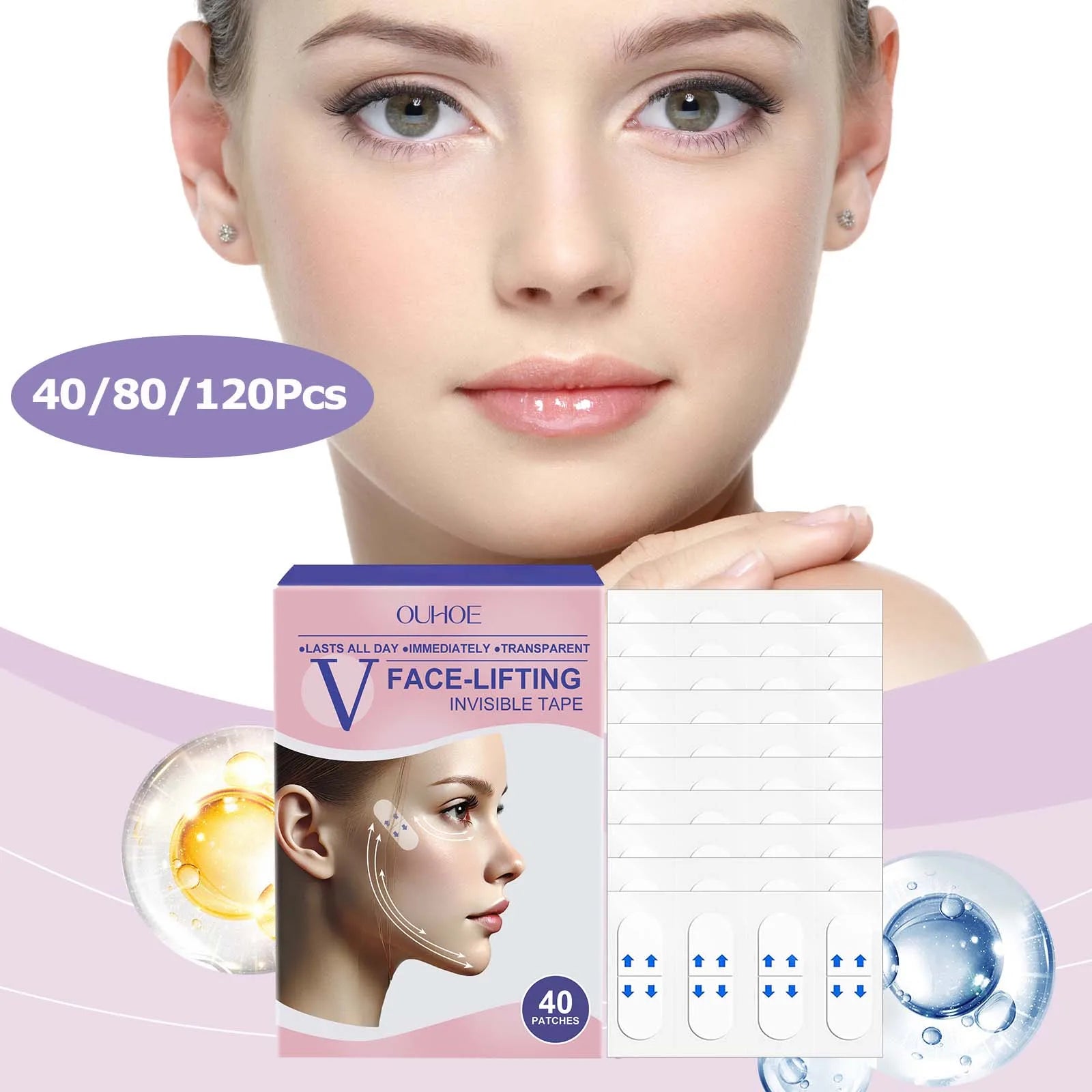 Invisible Face Lift Tape – V-Shape Chin & Neck Patches (40pc) Face Lift Tape Zpaxo