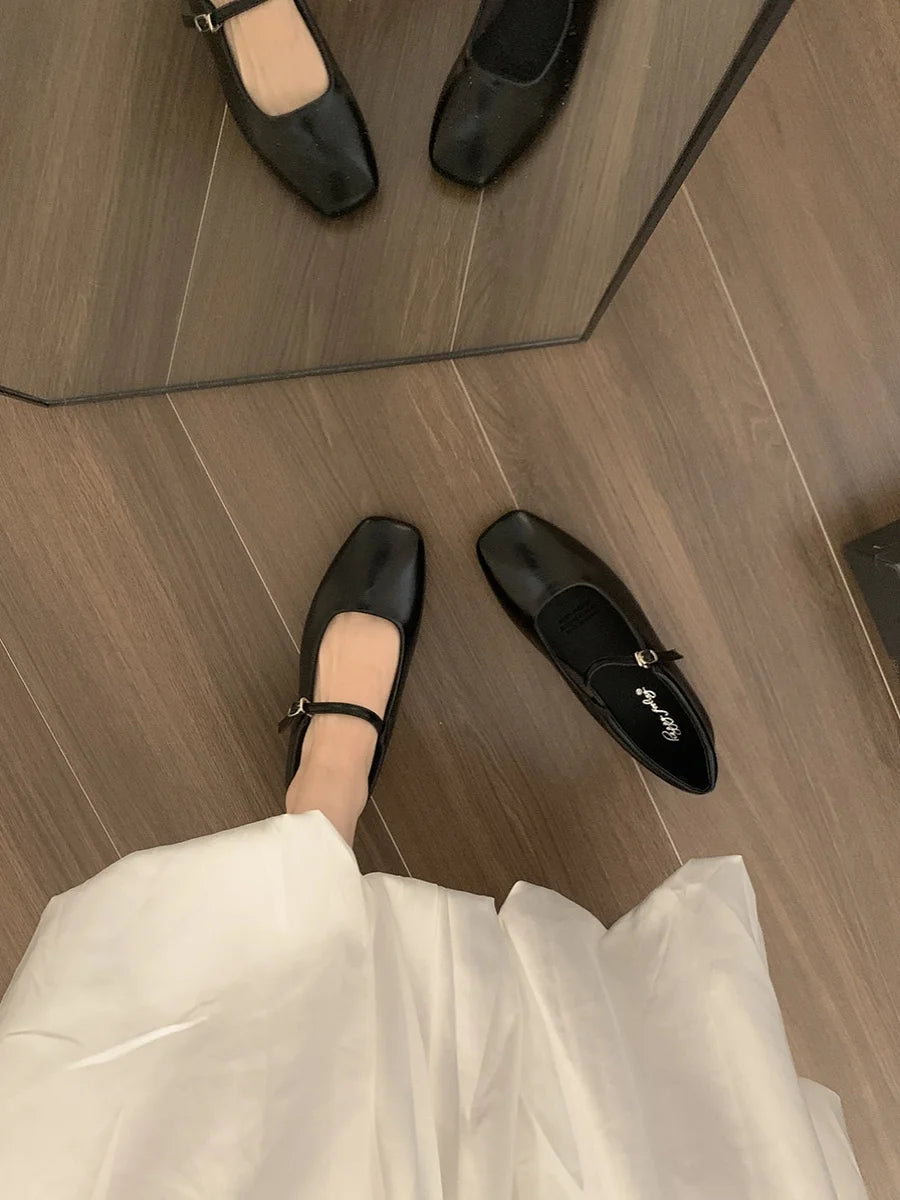 Flat Shoes for Women's Mary Jane Shoes Autumn Winter New French Retro Loafers Women's Shoes Ladies Plus Size 41 42 43 Zpaxo Black 43