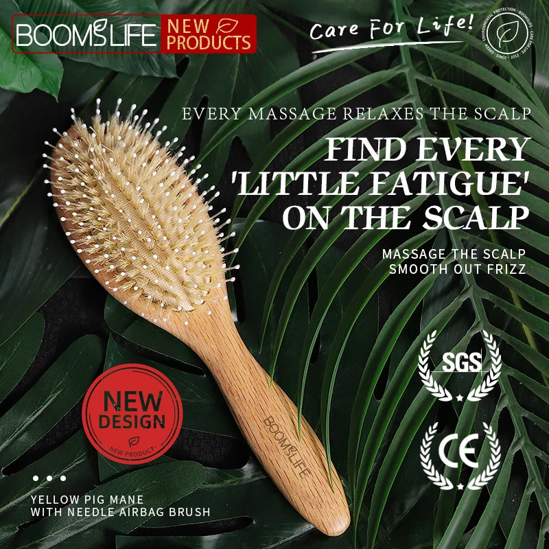 Boomslife Custom Name Boar Bristle Hair Brush Mix Nylon Oak Wood Comb for Hair Women Scalp Massage Detangling HairBrush Barber Zpaxo