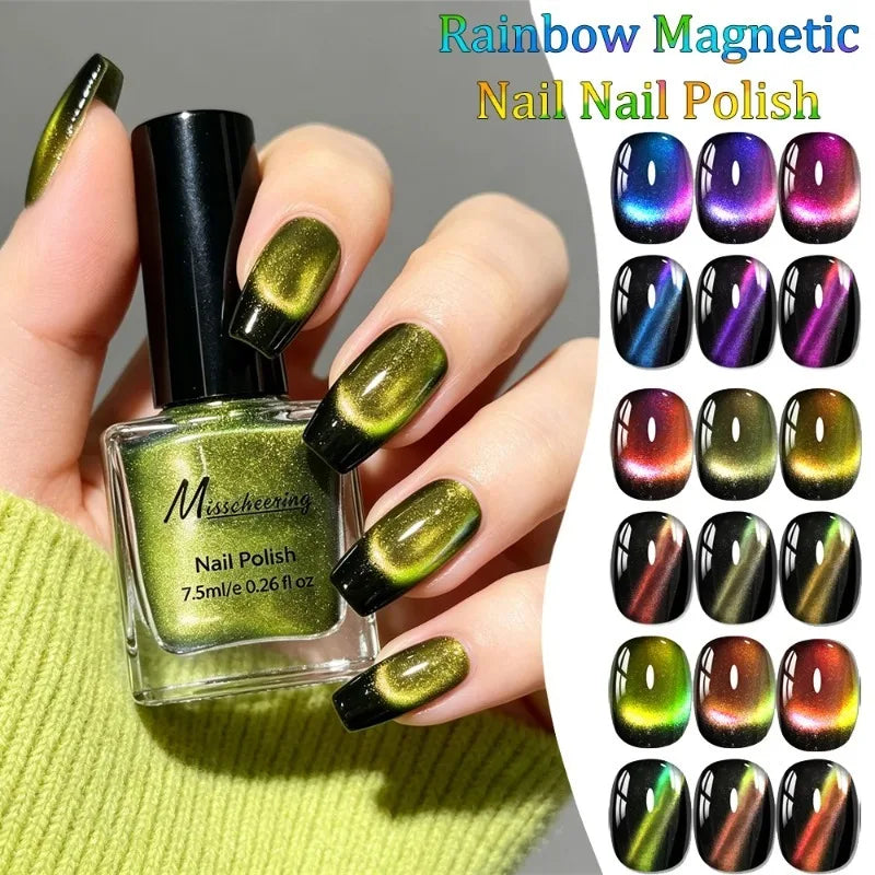 Iridescent Cat Eye Nail Polish Magnetic Polarized Gel No Lamp Baking