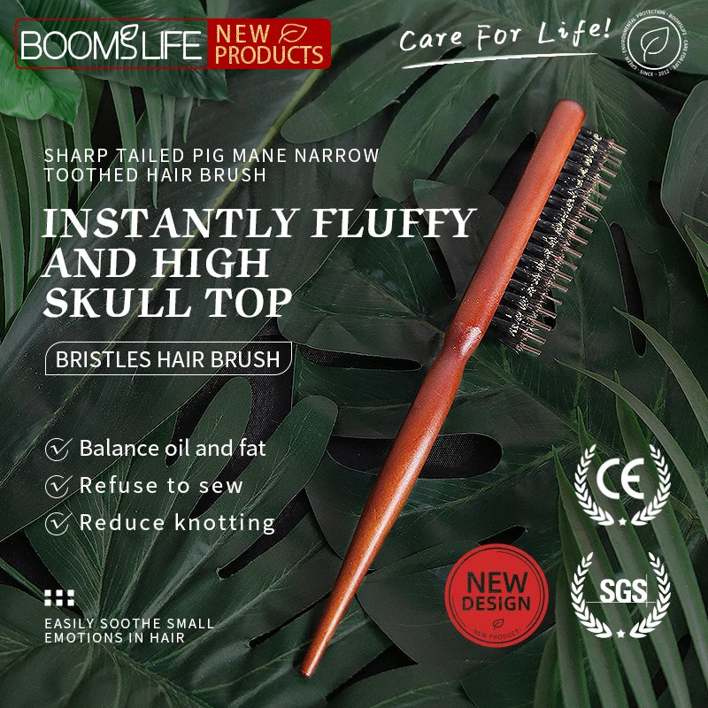Custom Wood Fluffy Hair Comb Three Rows Boar Bristle Hair Brush Salon Teasing Slim Line Comb Extension Hairdressing Styling Tool Zpaxo