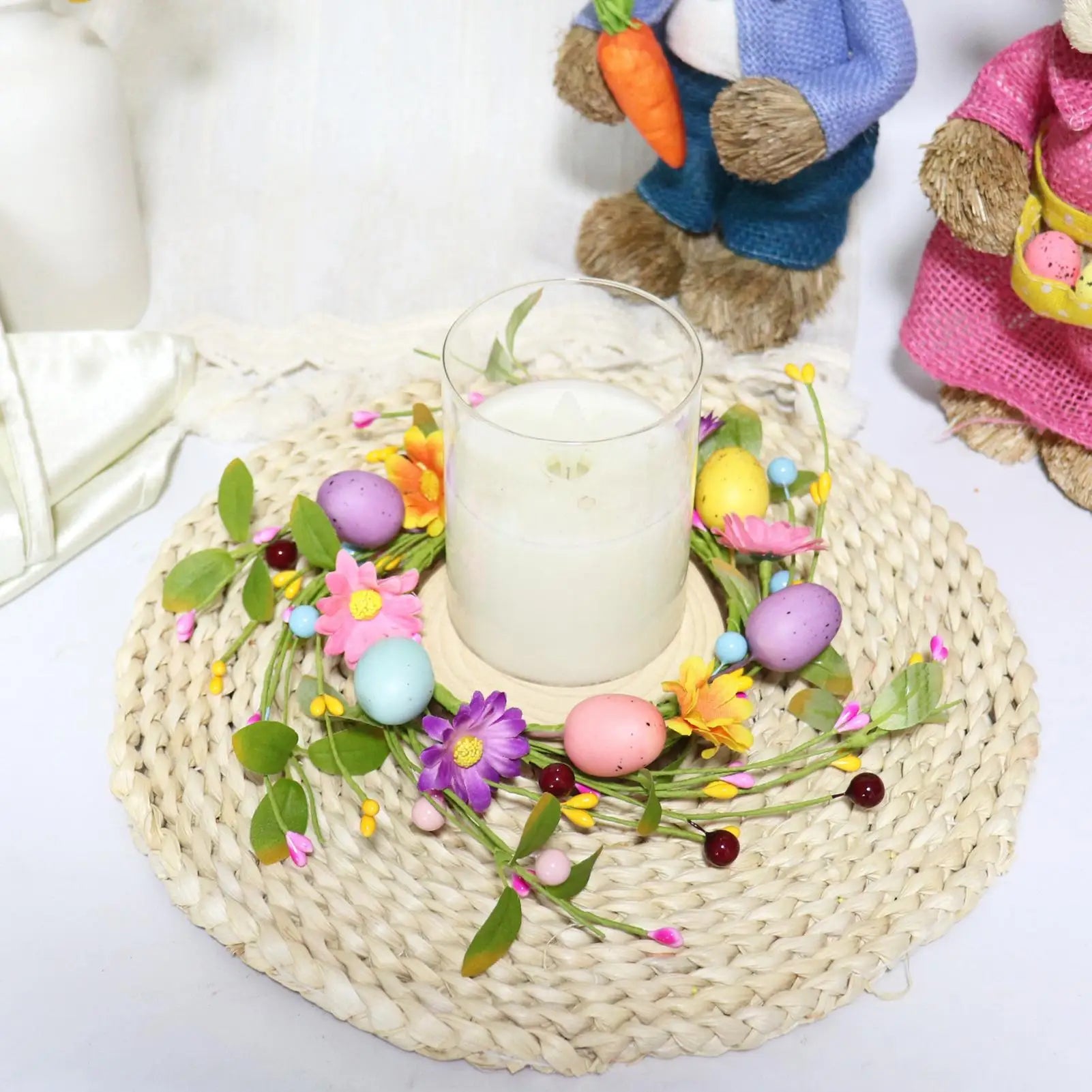 Easter Candle Rings Egg Floral Holder Garland Artificial Spring