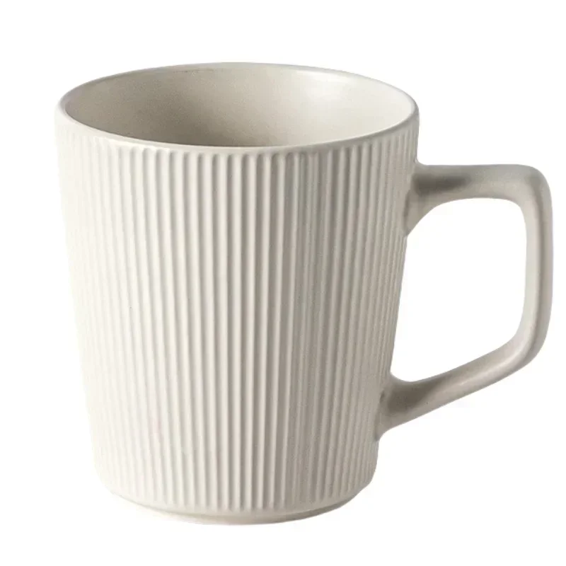 Nordic Embossed Ceramic Coffee Mug 500ml | Striped Handle Ceramic Coffee Mug Zpaxo White 500ml