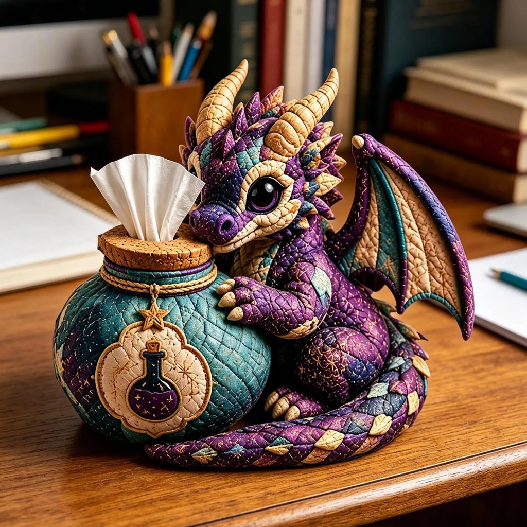 Quilted Dragon Tissue Box Handmade Beaded Fabric Napkin Organizer DIY