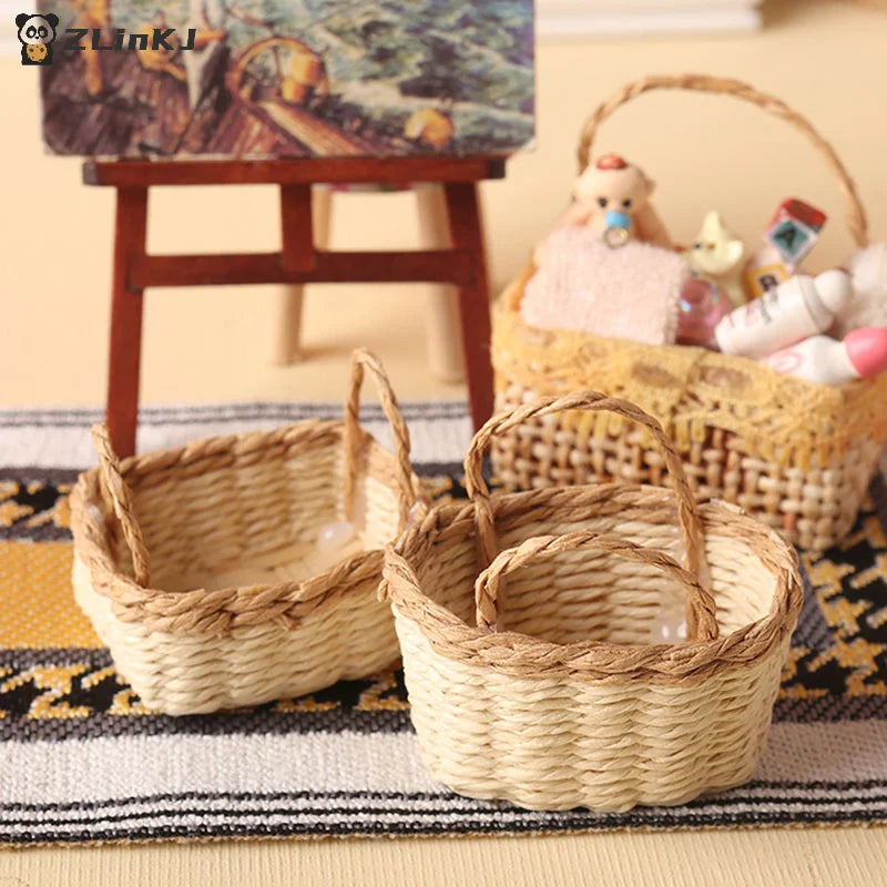 ▶1:12 Dollhouse Miniature Storage Basket Vegetable Food Woven Frame Kitchen Model Decor Toy Doll House Accessories Zpaxo