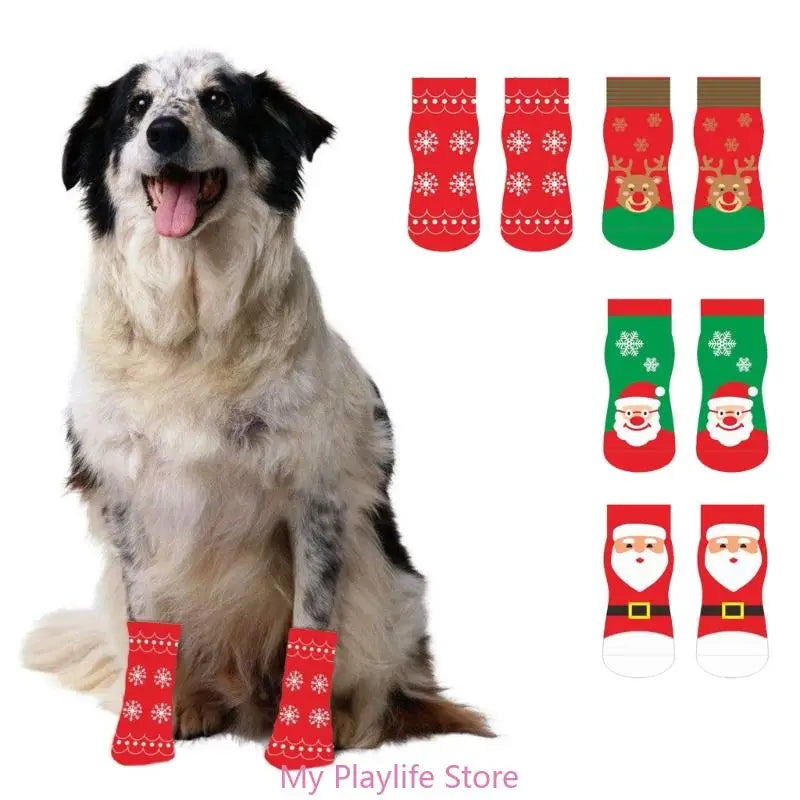 1pair Novelty Holiday Santa Dog Socks Puppy Stockings Festive Canine