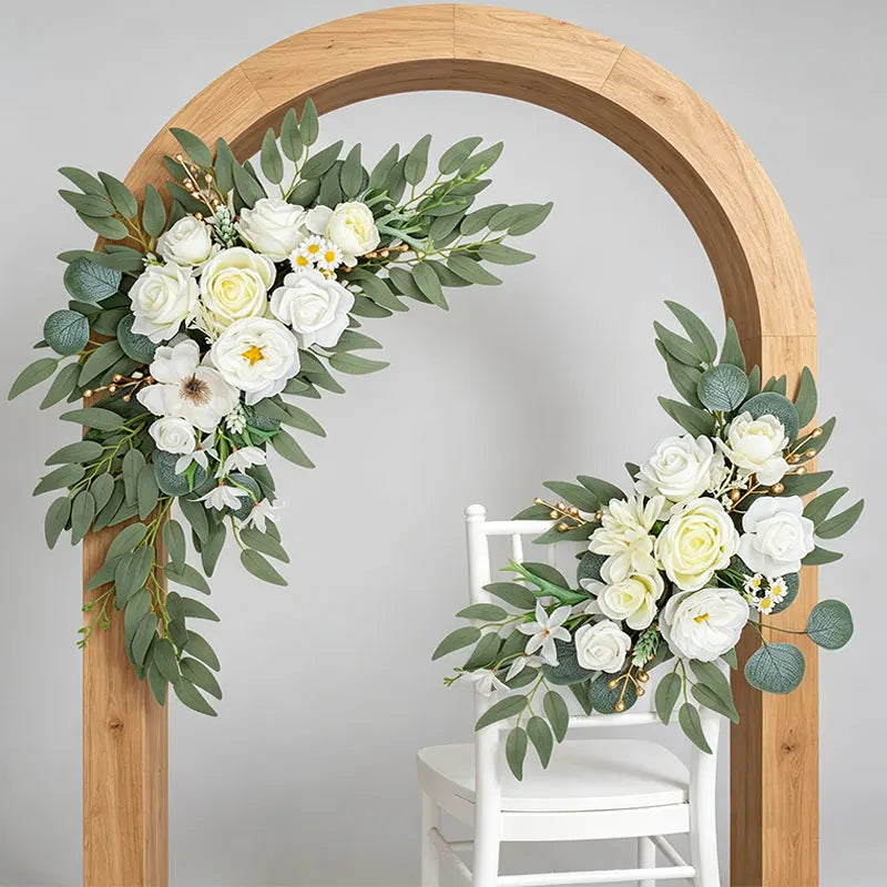 White Faux Arch Flower 2 Wedding Welcome Signs Floral Swag Reception