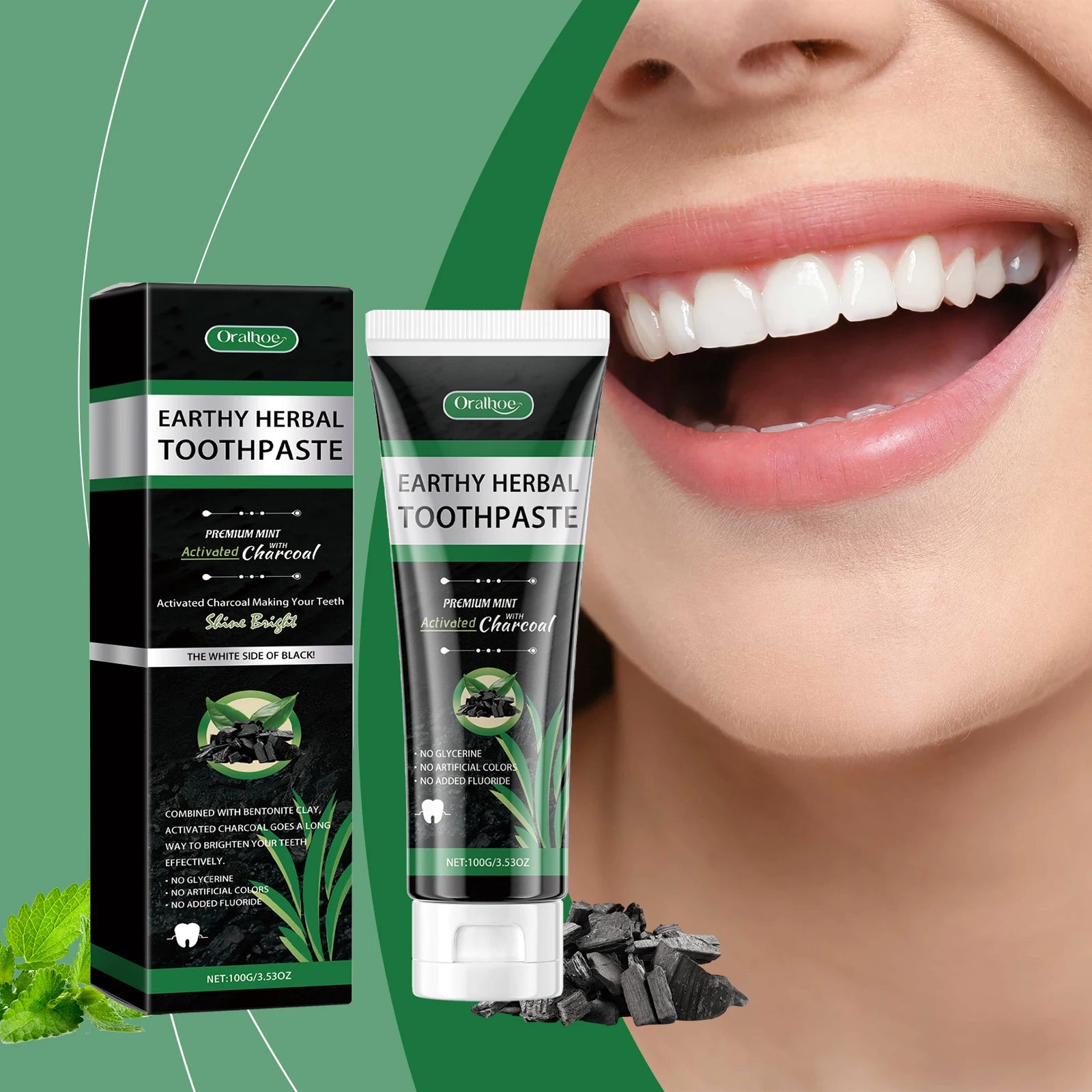 Oralhoe Mint Charcoal Toothpaste – Stain Removal & Gum Care Herbal Toothpaste Zpaxo