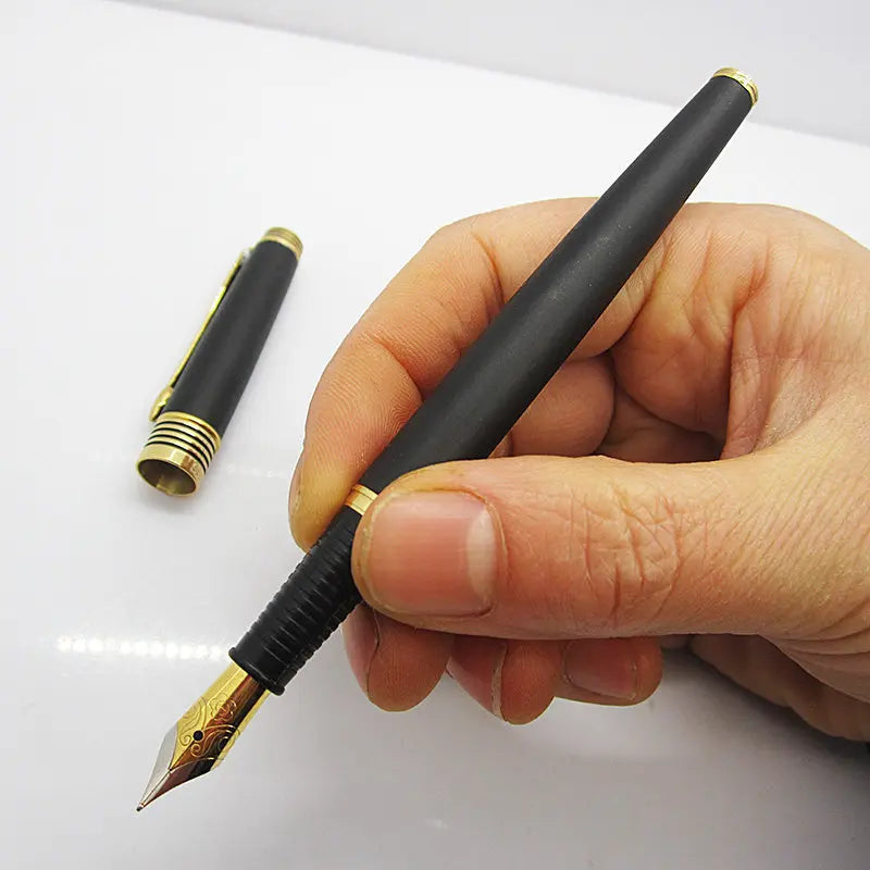 Vintage Hero 399 Fountain Pen, Fine Nib, Calligraphy Classic Writing Office Pen, Black Sand Gold Plated Clip Zpaxo