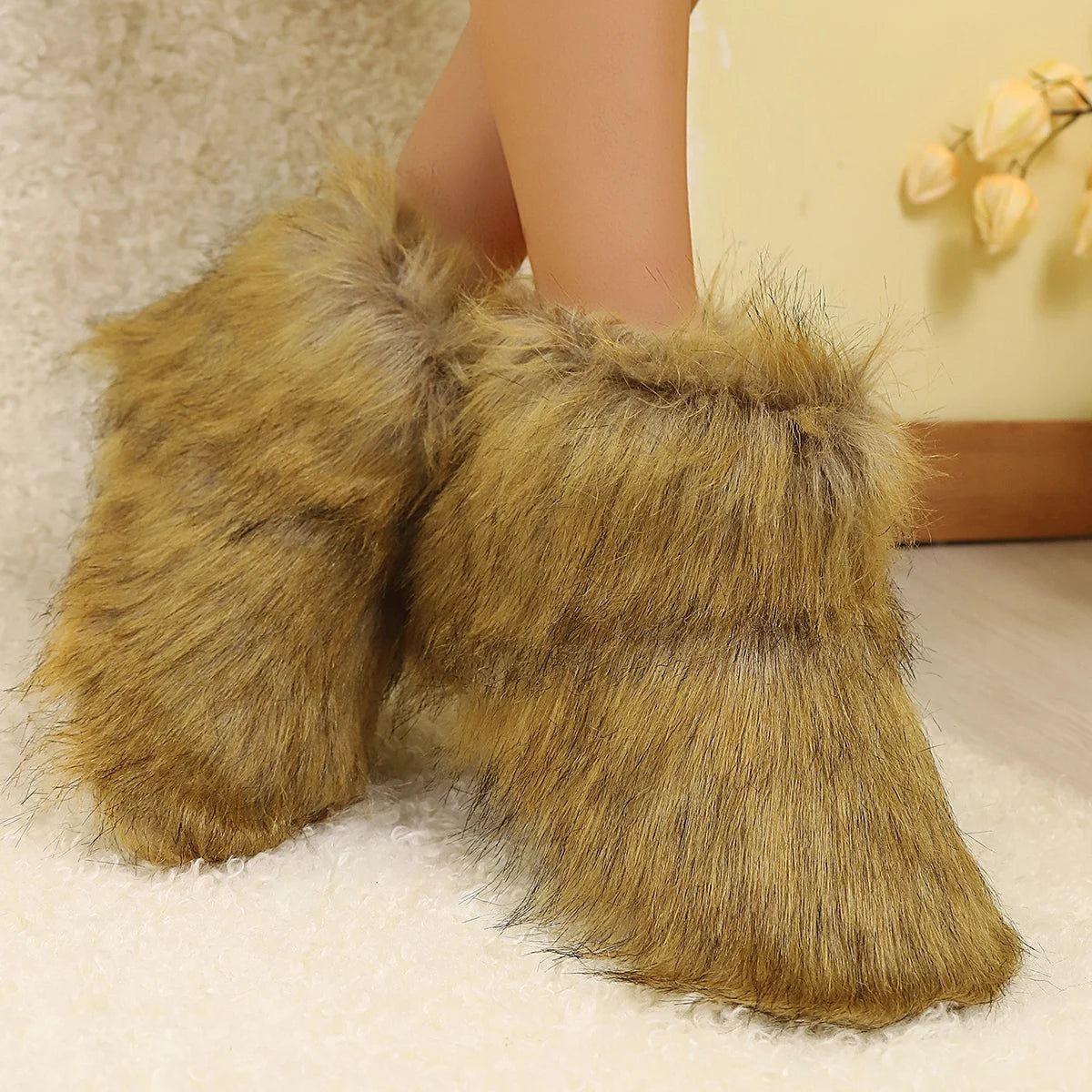 Women Fur Boots 2025 New Platform Ankle Boots Thickened Fluff Warm Comfortable Shoes Women Luxury Fluffy Furry Snow Boots Woman Zpaxo