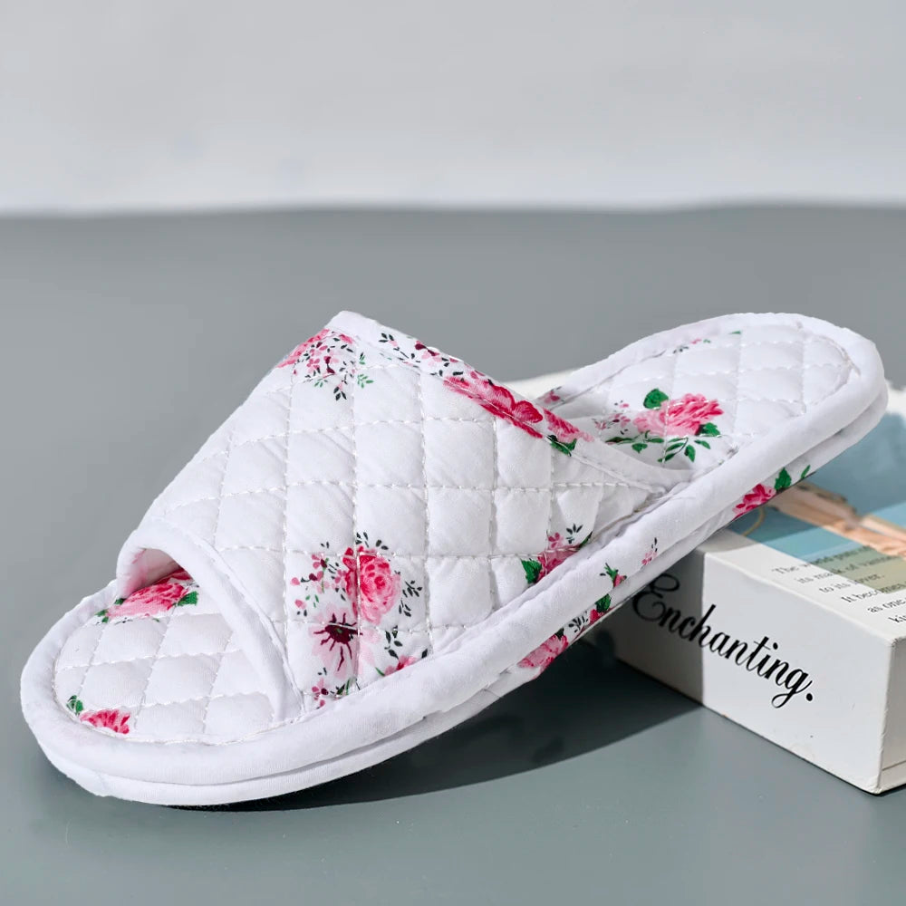 Women Home Slippers Soft Cotton Floral Floor Shoes Antislip Bedroom Zpaxo Red ONE SIZE