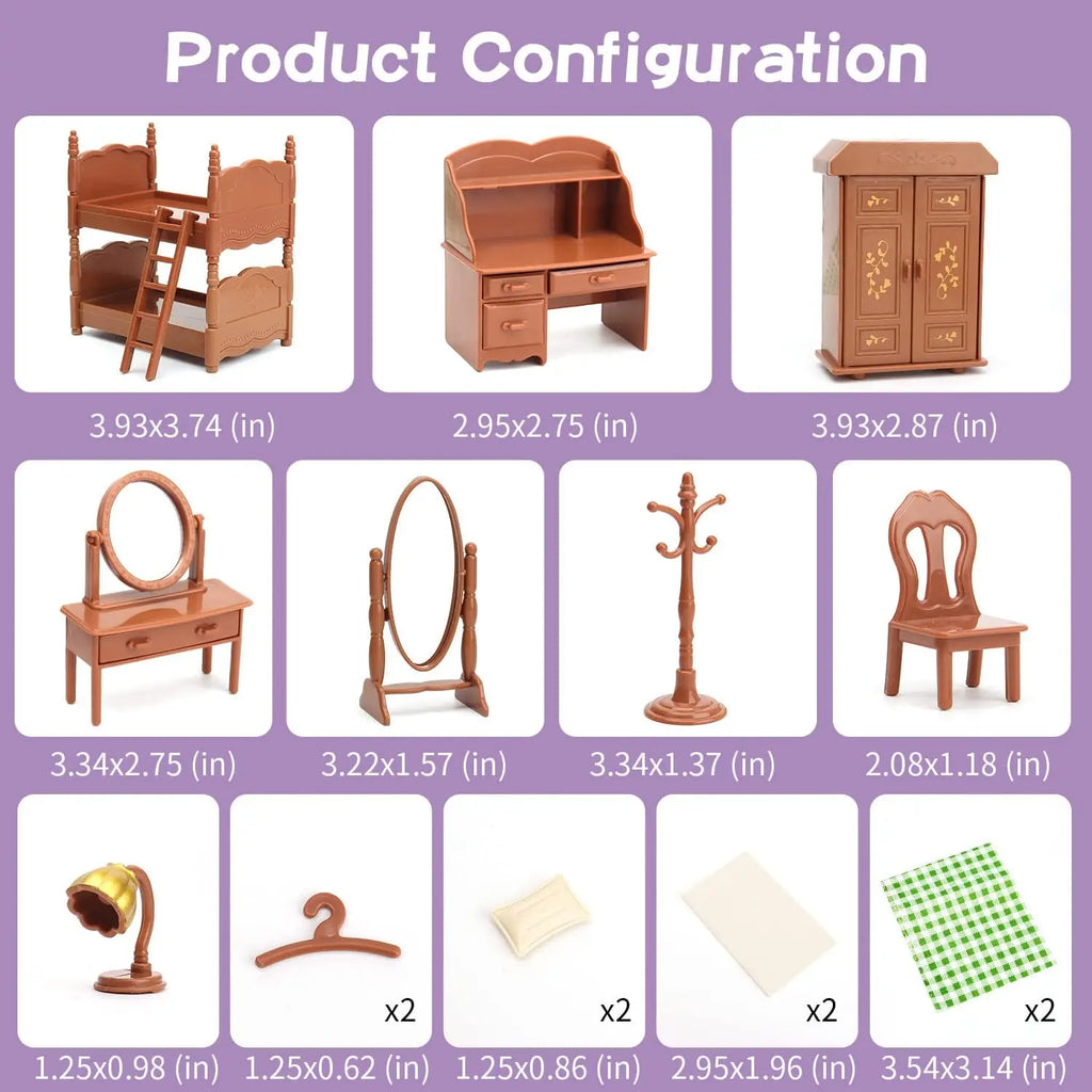 Dollhouse Furniture Bedroom Toy Simulation Forest Rabbit Family Doll