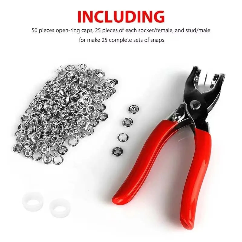 400pcs Prong Rings 9.5mm Buckle Buttons Metal Tool Kit Perfect for DIY Crafts Clothes Hats and Sewing Zpaxo