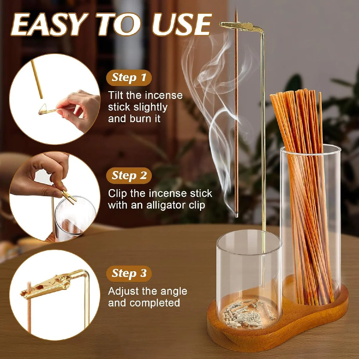 2 In 1 Incense Holder For Sticks Anti-Ash Flying Incense Burne With Removable Glass Ash Catcher And Incense Sticks Organizer Zpaxo