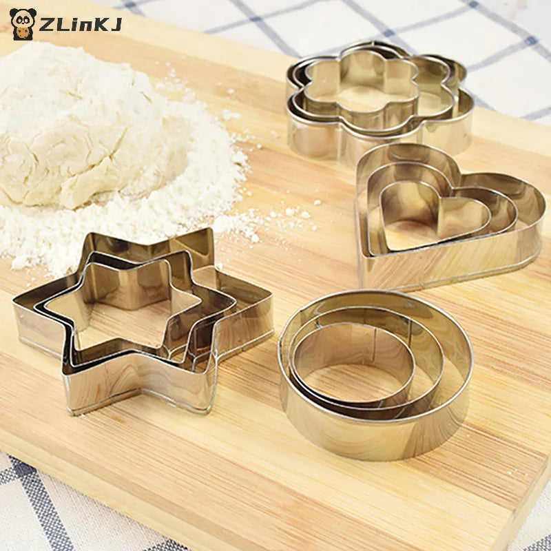 ▶3pcs/set Star Heart Flower Shaped Stainless Steel Cookie Cutter Baking Egg Mould Biscuit DIY Mold Cutter Zpaxo