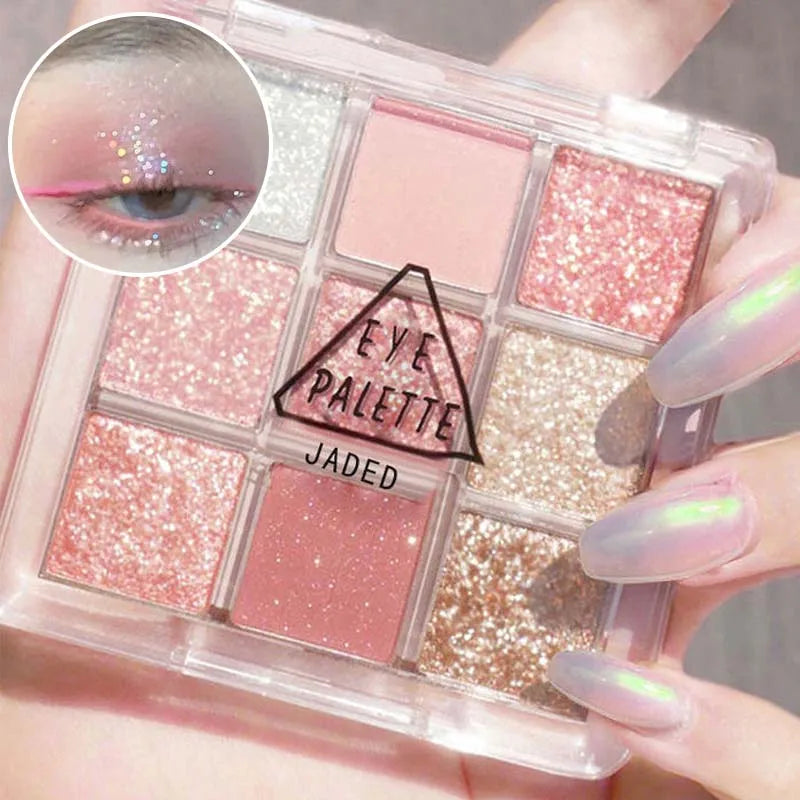 12-Color Fine Glitter Eyeshadow Palette Sparkling Pearl Sequins Pink