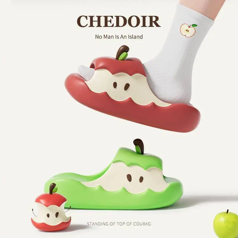 SHAJI Cute Cartoon Apple Womens Slippers Summer Fruit EVA Platform