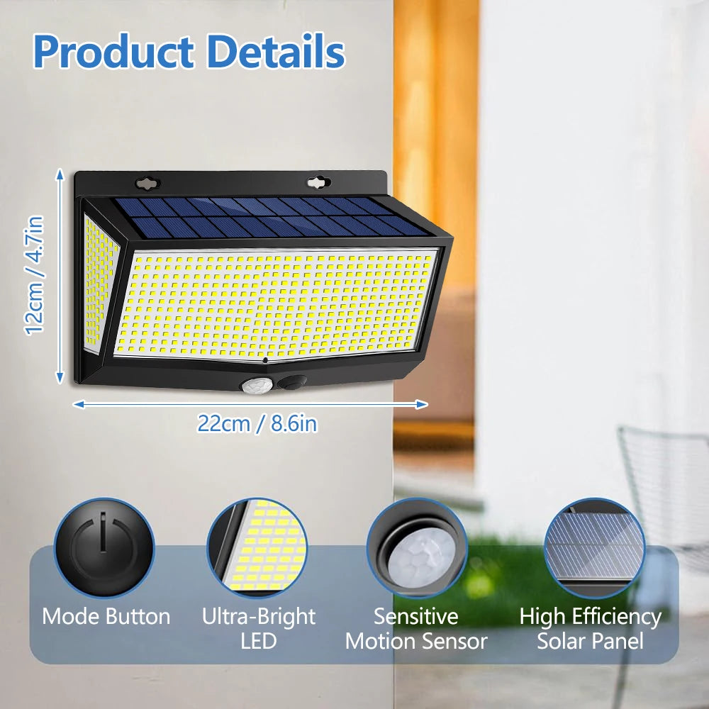 Super Bright 528LED Solar Wall Lamp With Motion Sensor Solar Security Light 3 Lighting Modes Waterproof Powered Floodlights Yard Zpaxo