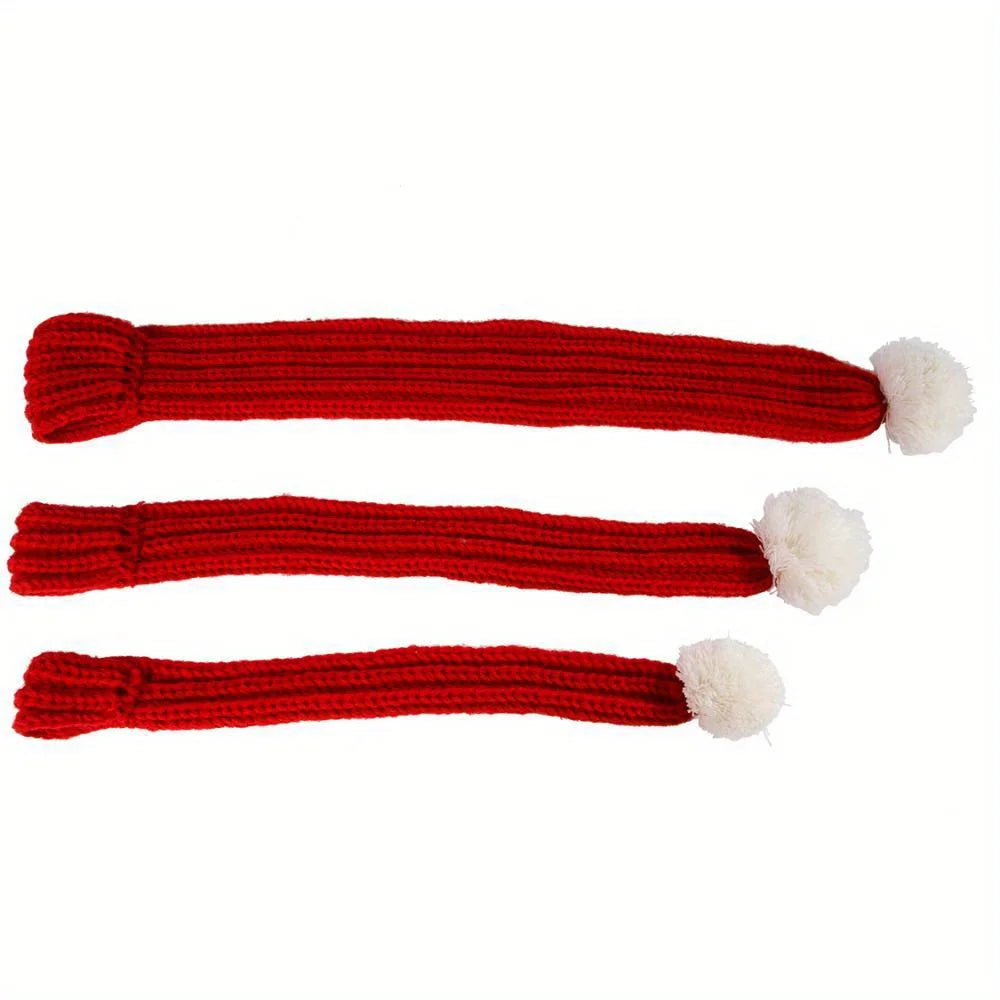 Dog Knitted Scarf Red Knit Scarves Pompom Neck Warmer Bandana