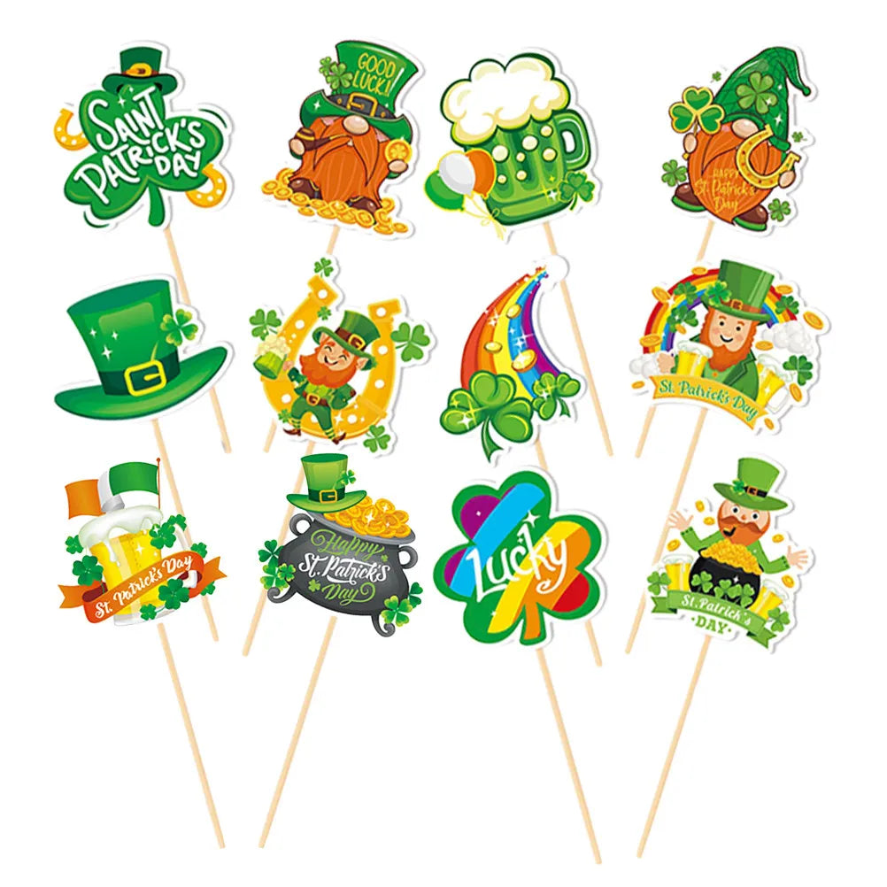St Patrick's Day Cake Toppers Paper Wood Inserts Dessert Party Decor