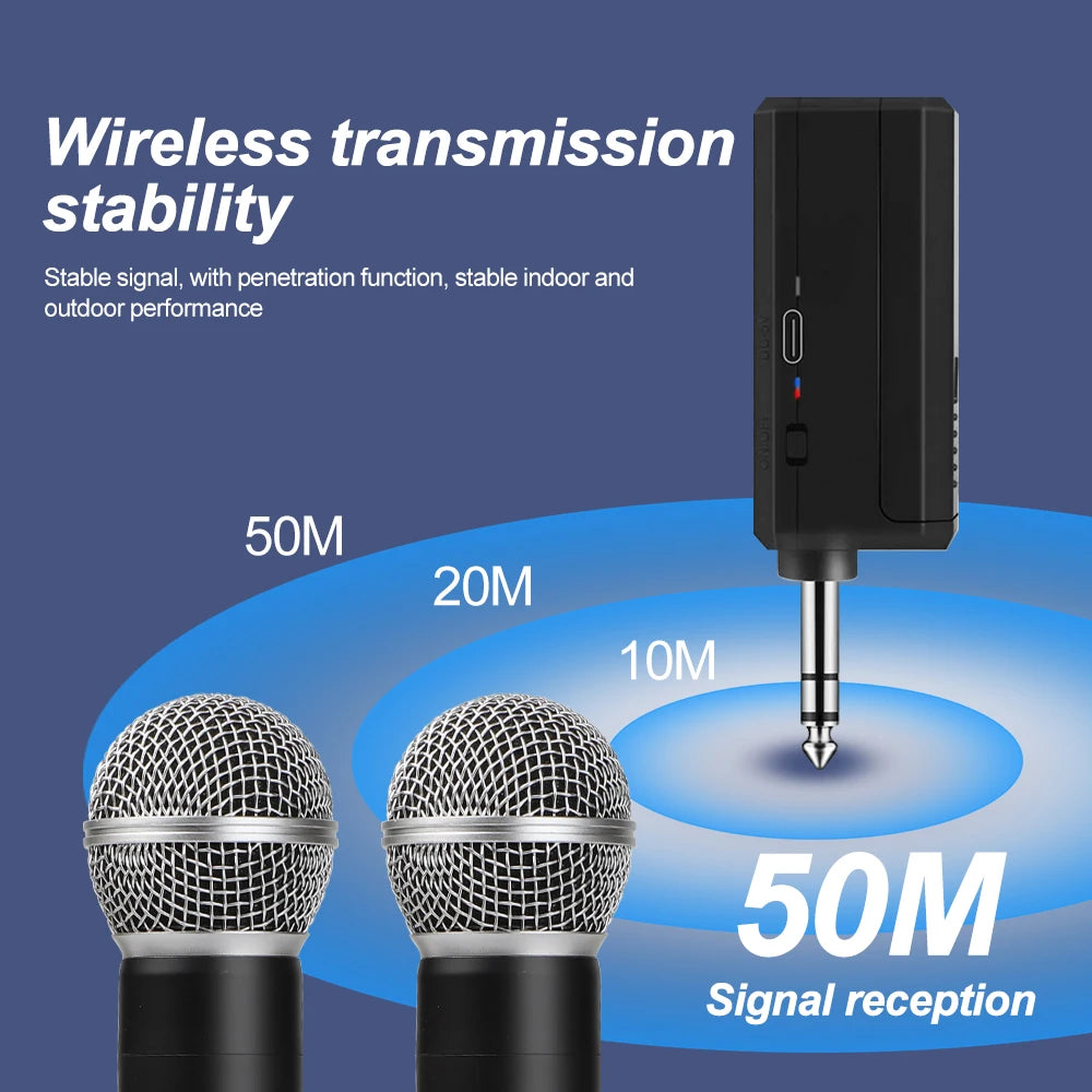 Wireless Microphone UHF Fixed Frequency 2 Channels Handheld Mic