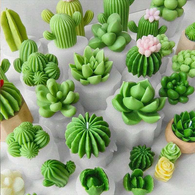 Succulents Candle Silicone Mold 3D Cactus Succulent Plants Soap Aroma Plaster Cement Craft Ornament Making Mold Home Decor Zpaxo