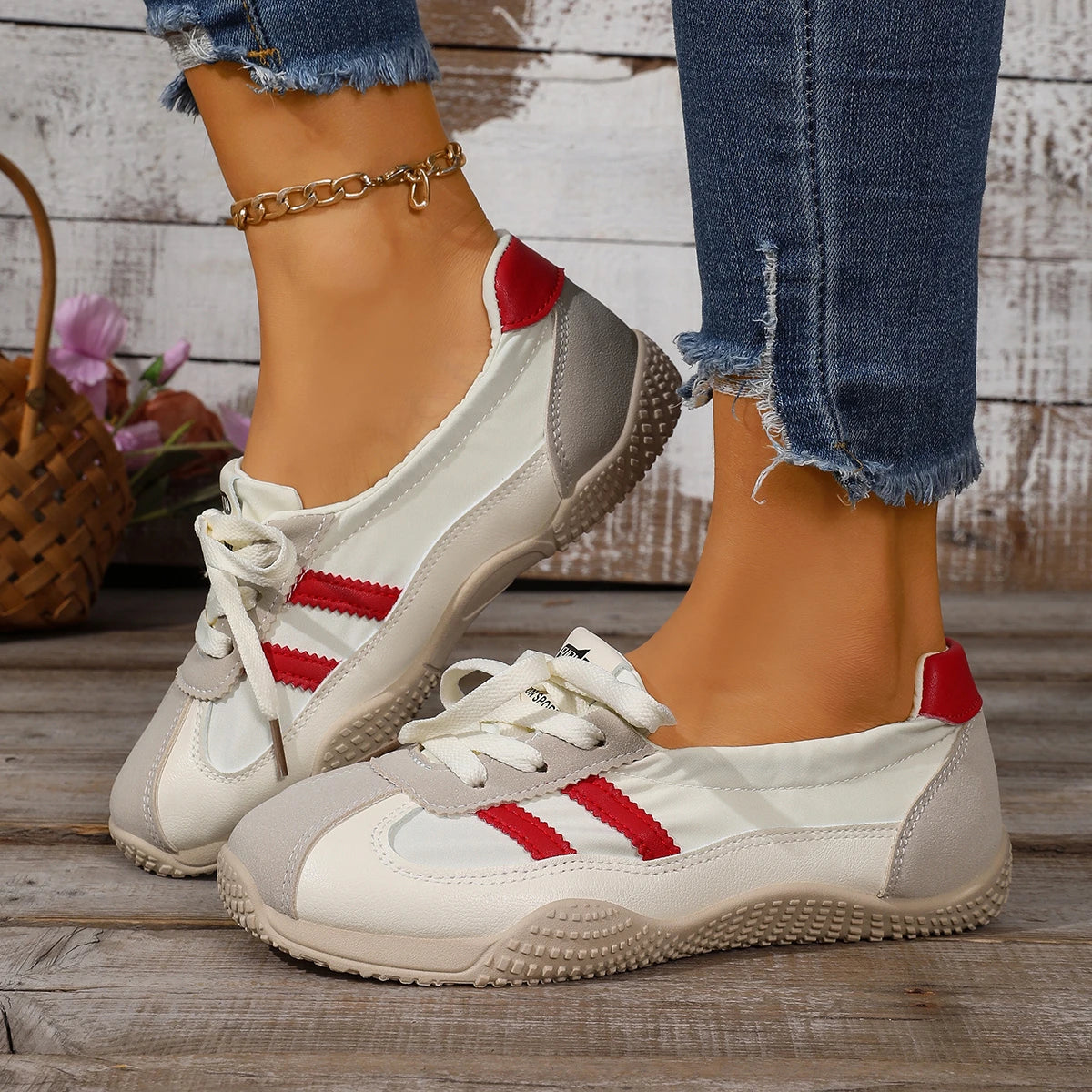Women Sneakers Breathable Casual Women Shoes Spring Autumn Soft Bottom Shoes Anti-slip Wear-resistant Flat Bottom Sneakers Women Zpaxo Red 40