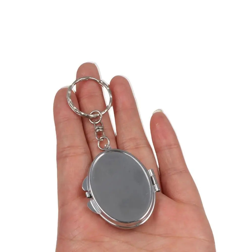 Makeup Mirror Folding Mirror Key Chain with Key Ring Metal Makeup Cosmetic Mirror Key Ring Portable Round Heart Zpaxo