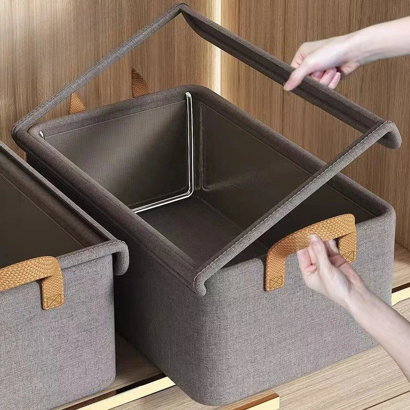 New Steel Frame Clothing Storage Box Cover Foldable Clothing Storage Box Household Moisture proof Pants Storage Basket Zpaxo