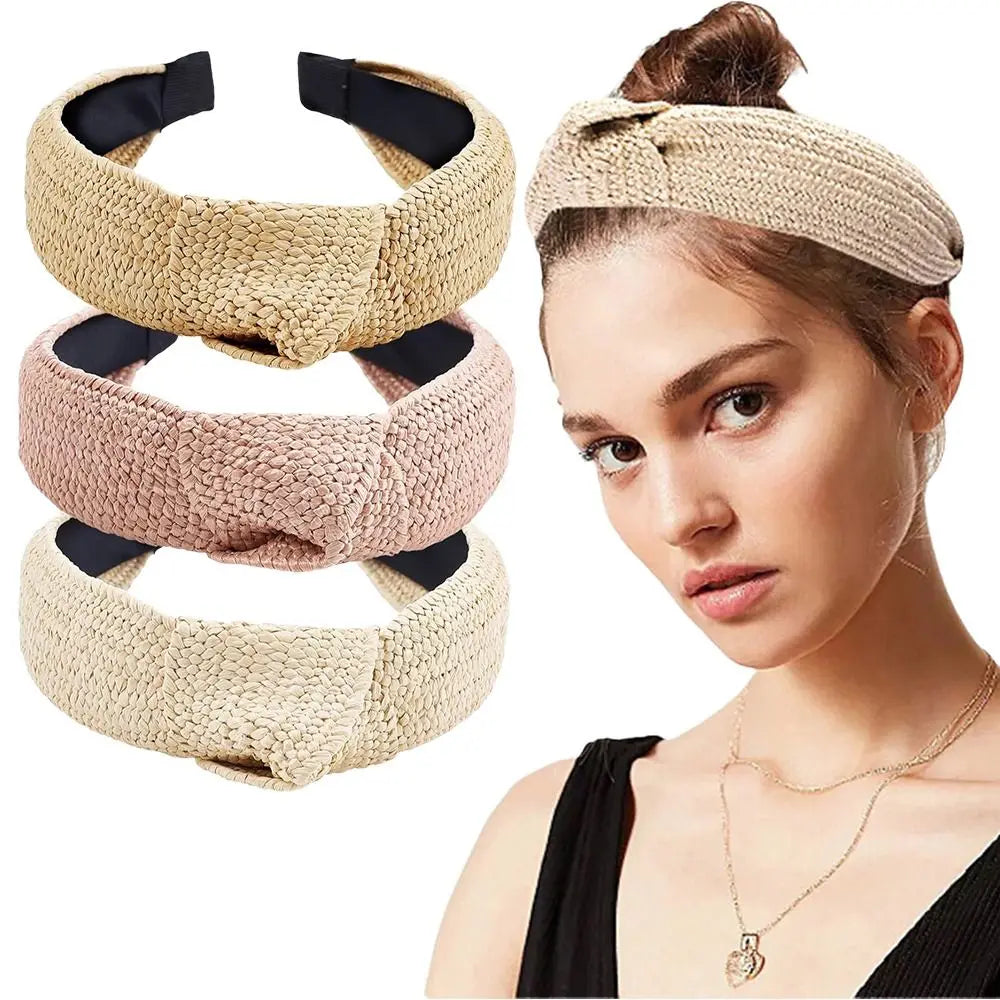 New Bohemian Straw Headbands Soft Lightweight Woven Hair Head Wide Headband for Woman Zpaxo