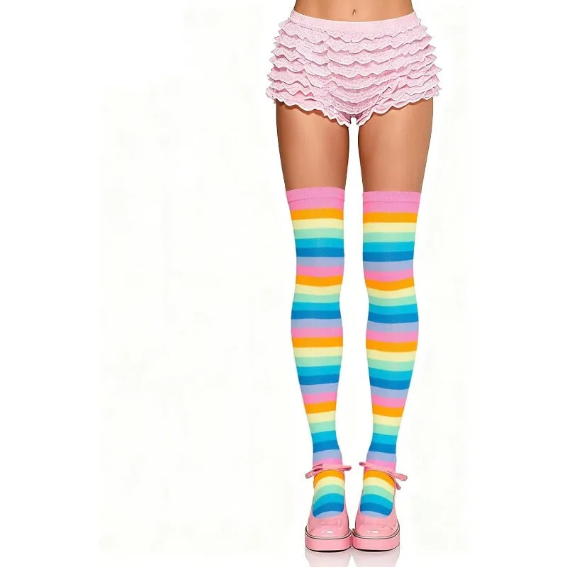 Women's Rainbow Stripe Thigh Socks Length Party Holiday Performance