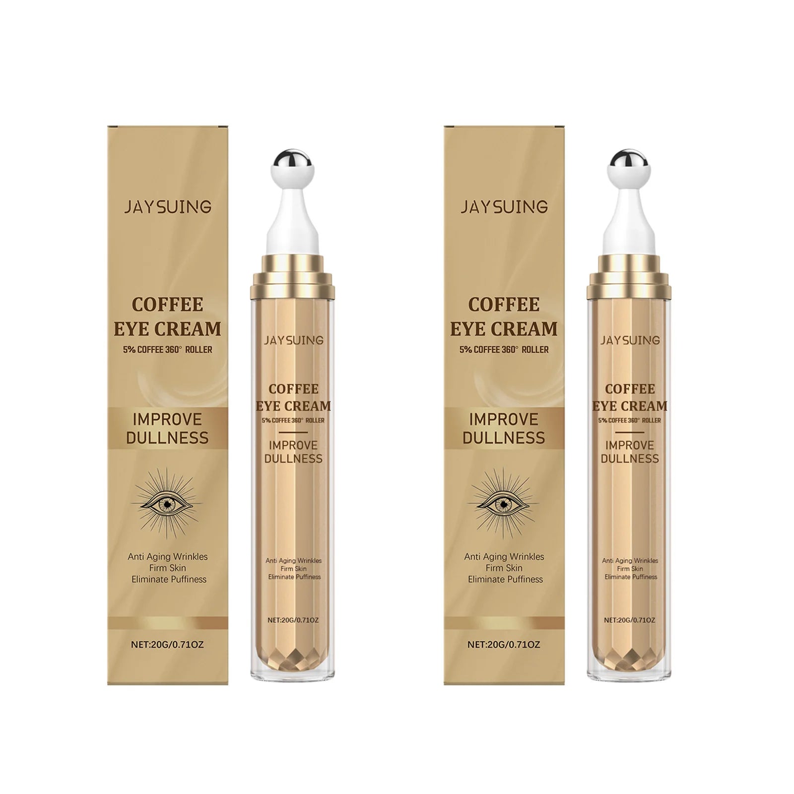 Caffeine Firming Eye Cream Fade Dark Circles Anti-Puffiness Lighten Fine Lines Under The Eyes Remove Eye Bags Roller Eye Massage Zpaxo 2 x 20g Boxed