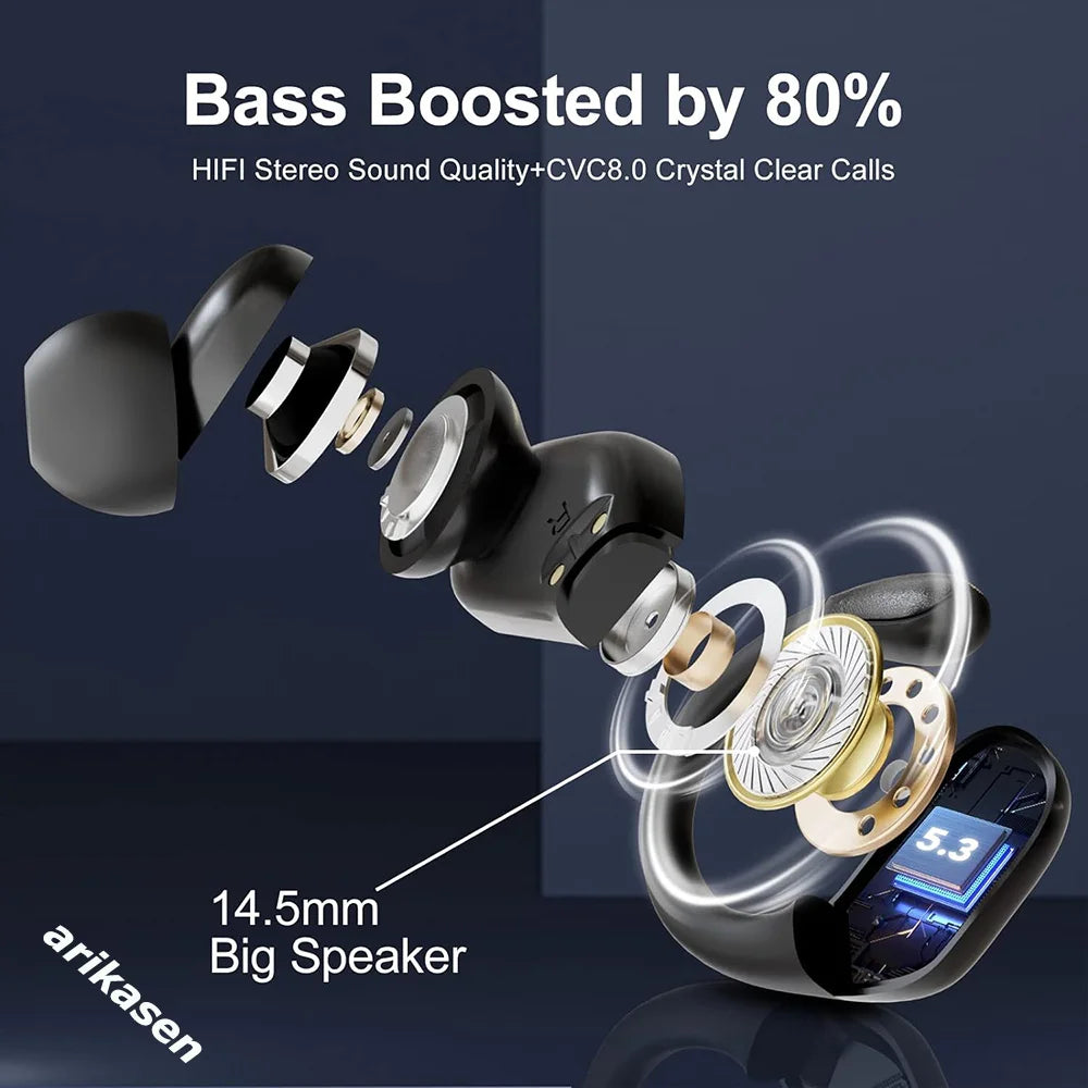 Bluetooth 5 3 Headphones True Wireless Earbuds Bass Stereo Sound LED
