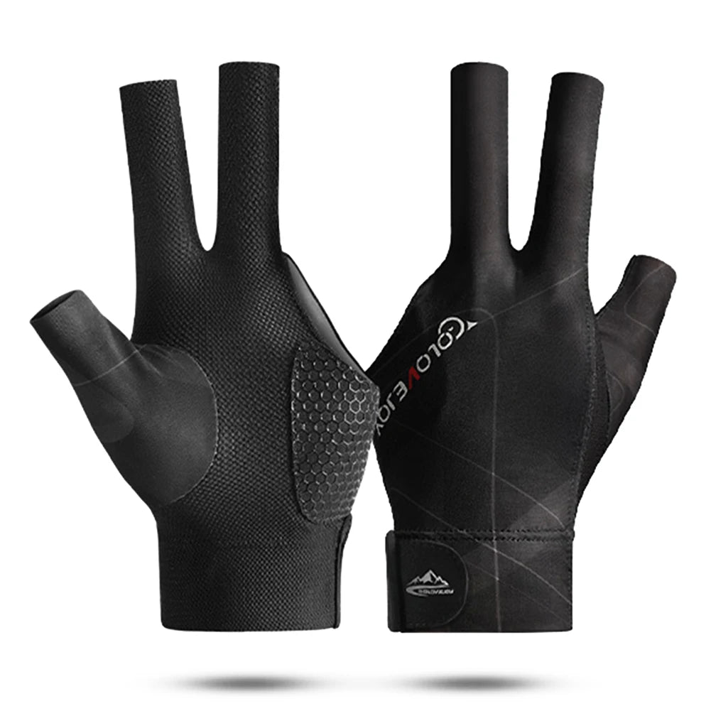 Open Finger Billiard Gloves Antiskid Polyester Snooker Billiards Zpaxo Black Grey