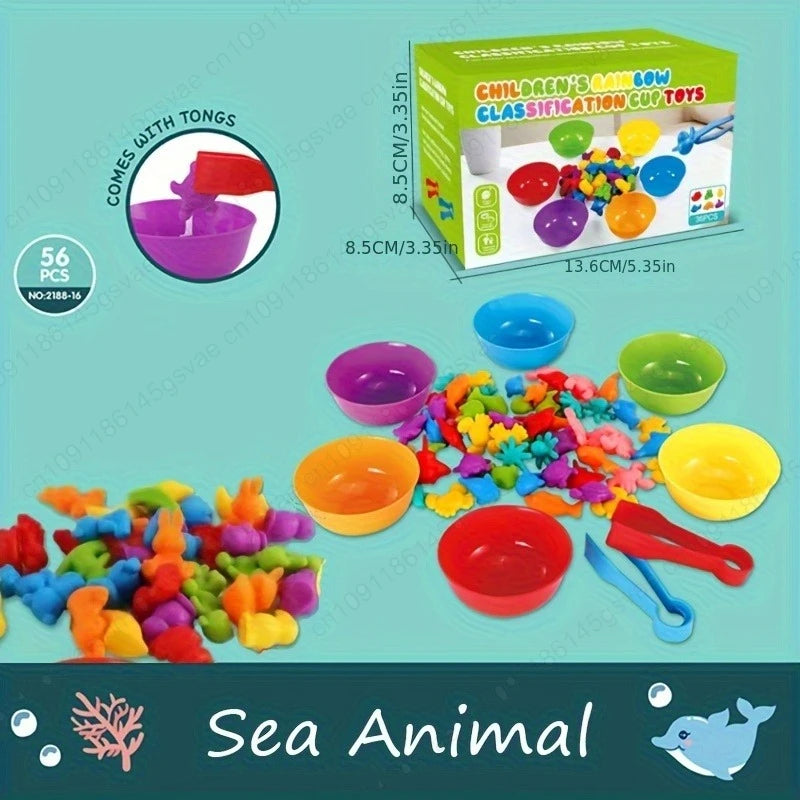 56/36pcs Rainbow Sorting Game Animal Puzzle Toy Dinosaur Traffic Color Matching Game Education Sensory Toys For Kids Preschool Zpaxo sea animal